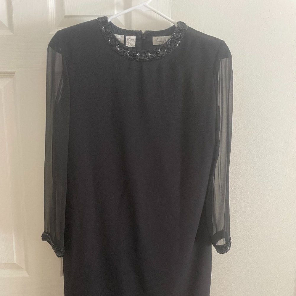 Vintage Bill Blass Knee Length Dress with Silk Sheer Sleeves Size 10